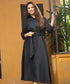 Navy Waist Buckled Knot Linen Dress